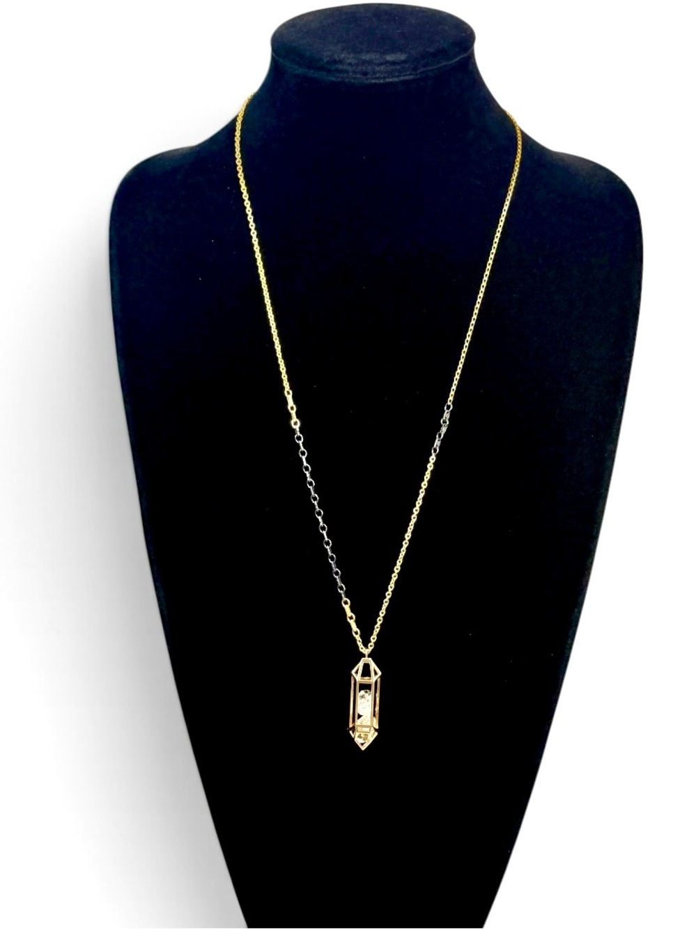 Fragments for Neiman Marcus Caged Rock Crystal Two Tone Pendant Necklace 30” NWT